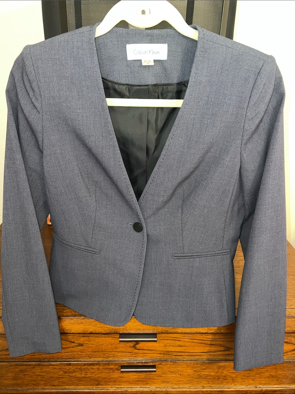 Calvin Klein Women's Slate Gray Single-Button Tailored Blazer